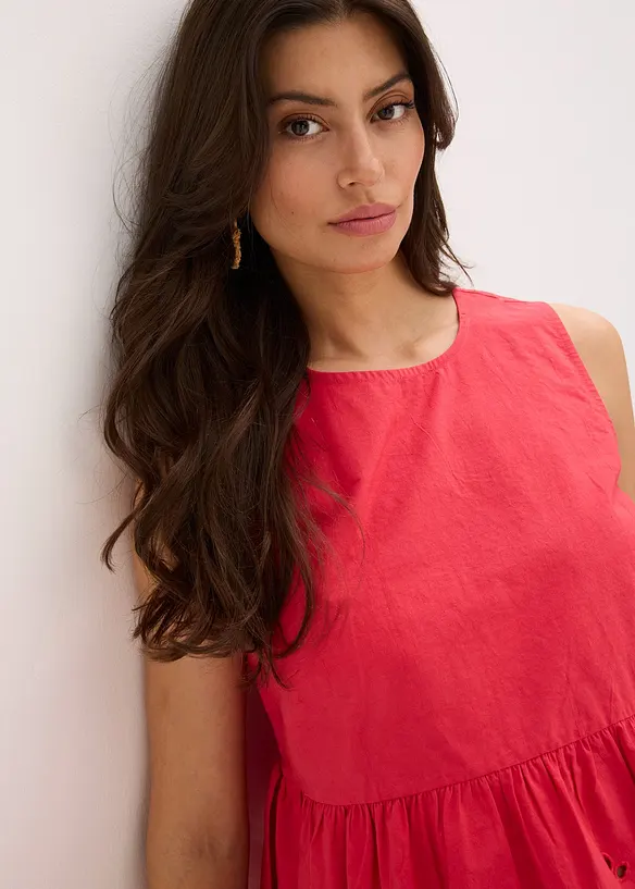 Blouse sans manches avec broderies anglaises, fendue sur les côtés, bonprix