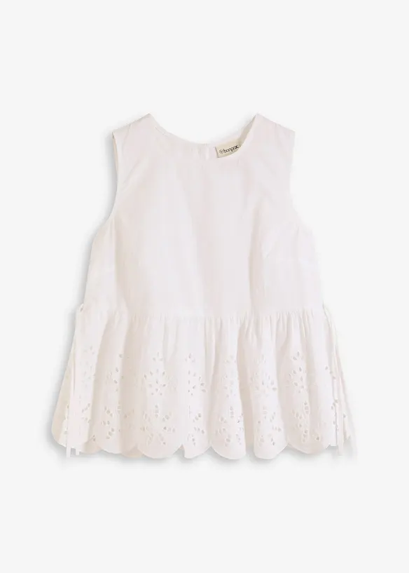 Blouse sans manches avec broderies anglaises, fendue sur les côtés, bonprix