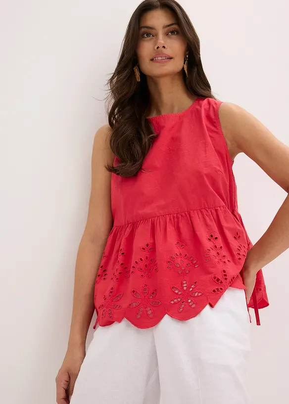 Blouse sans manches avec broderies anglaises, fendue sur les côtés, bonprix