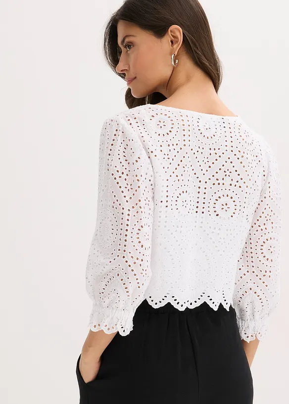 Blouse en broderie anglaise à manches bouffantes, bonprix