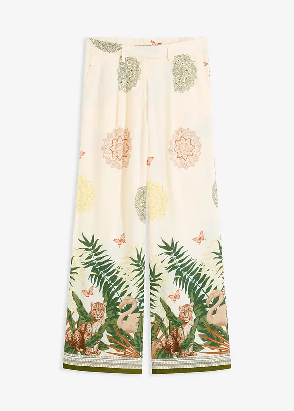 Pantalon à pinces en viscose avec imprimé bas de jambe, bonprix