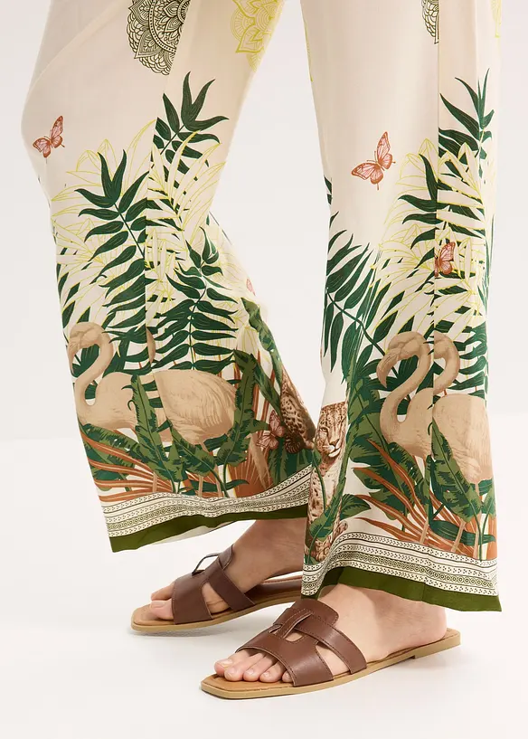 Pantalon à pinces en viscose avec imprimé bas de jambe, bonprix