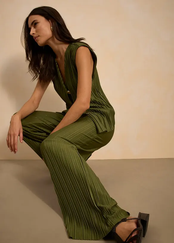 Pantalon en jersey pliss&eacute;, bonprix