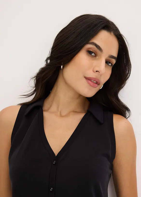 Top col polo en maille piquée viscose, bonprix