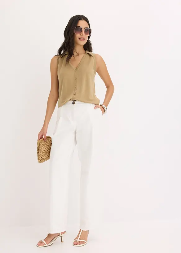 Top col polo en maille piqu&eacute;e viscose, bonprix