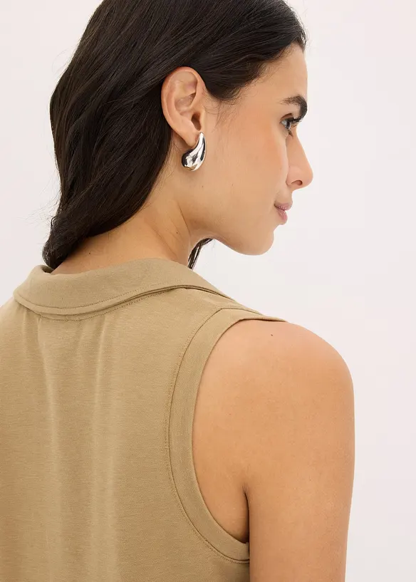 Top col polo en maille piqu&eacute;e viscose, bonprix