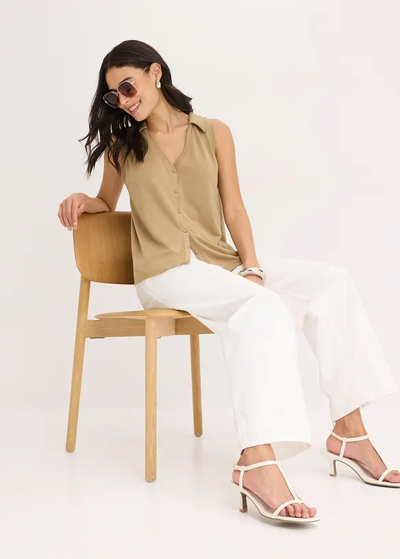 Top col polo en maille piqu&eacute;e viscose, bonprix