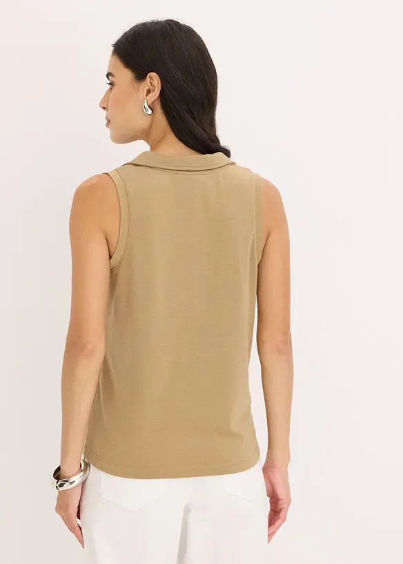 Top col polo en maille piqu&eacute;e viscose, bonprix