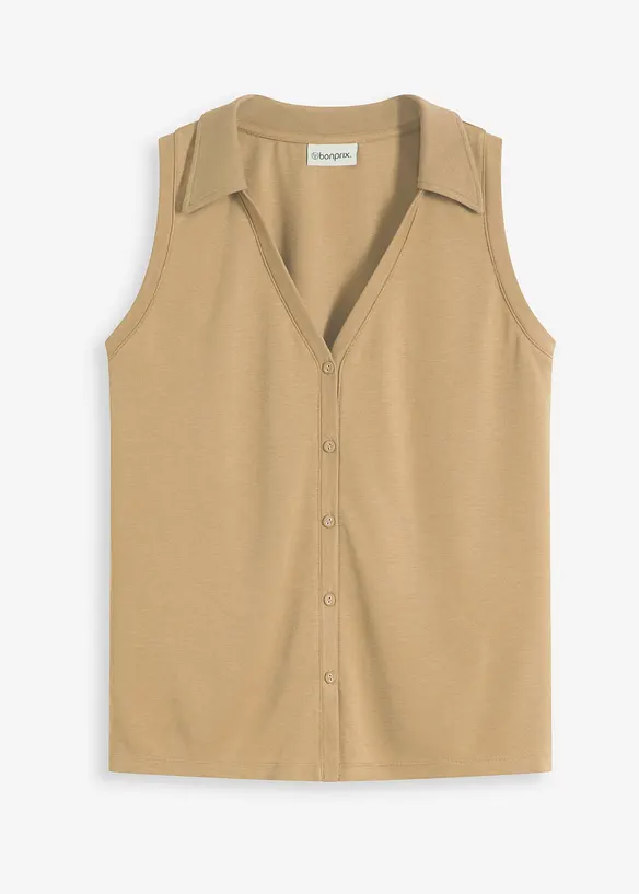 Top col polo en maille piqu&eacute;e viscose, bonprix