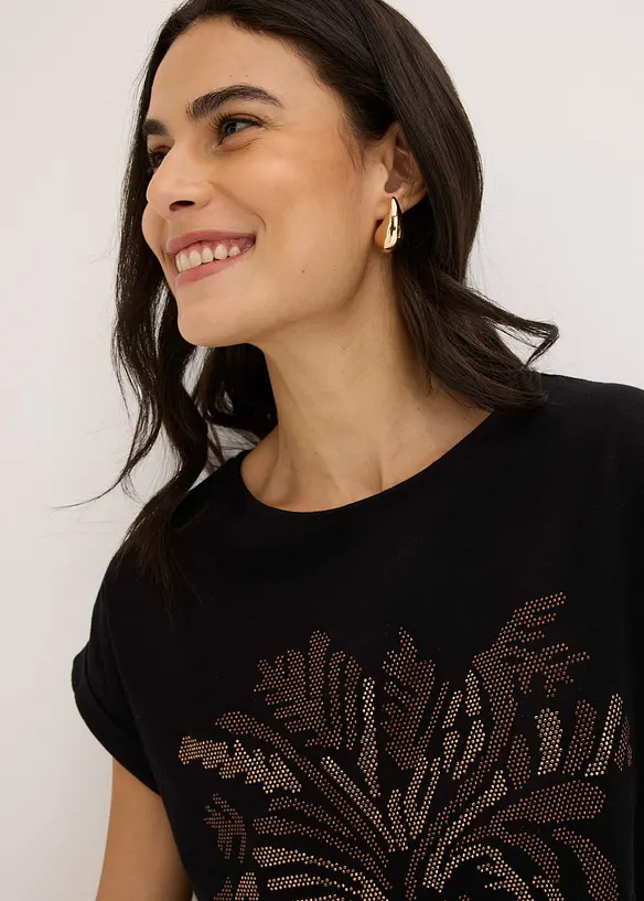 T-shirt en coton avec application de rivets, bonprix