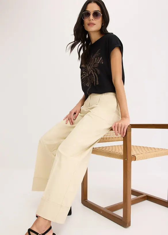 T-shirt en coton avec application de rivets, bonprix