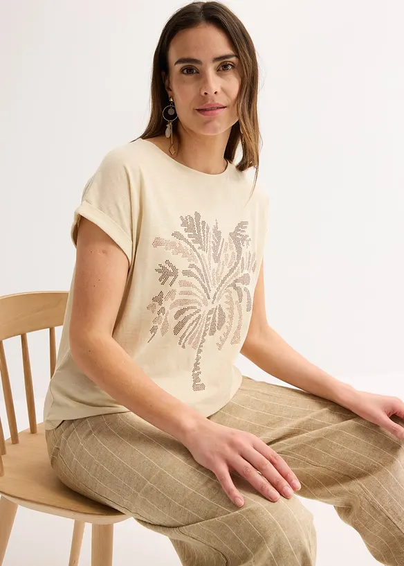 T-shirt en coton avec application de rivets, bonprix