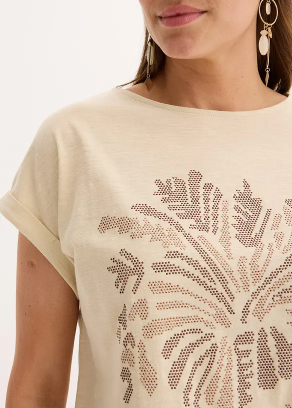 T-shirt en coton avec application de rivets, bonprix