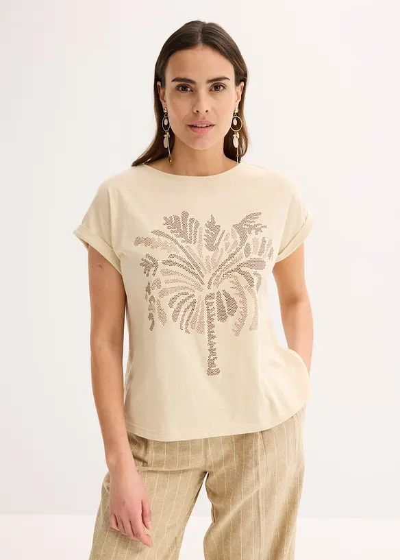 T-shirt en coton avec application de rivets, bonprix