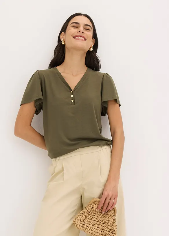 T-shirt en viscose à col boutonné, bonprix