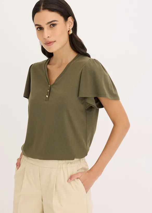T-shirt en viscose à col boutonné, bonprix