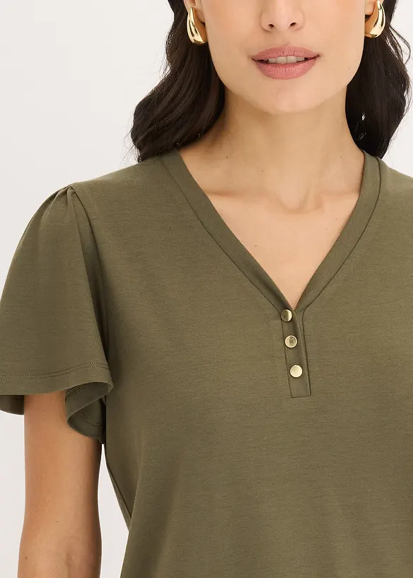 T-shirt en viscose à col boutonné, bonprix