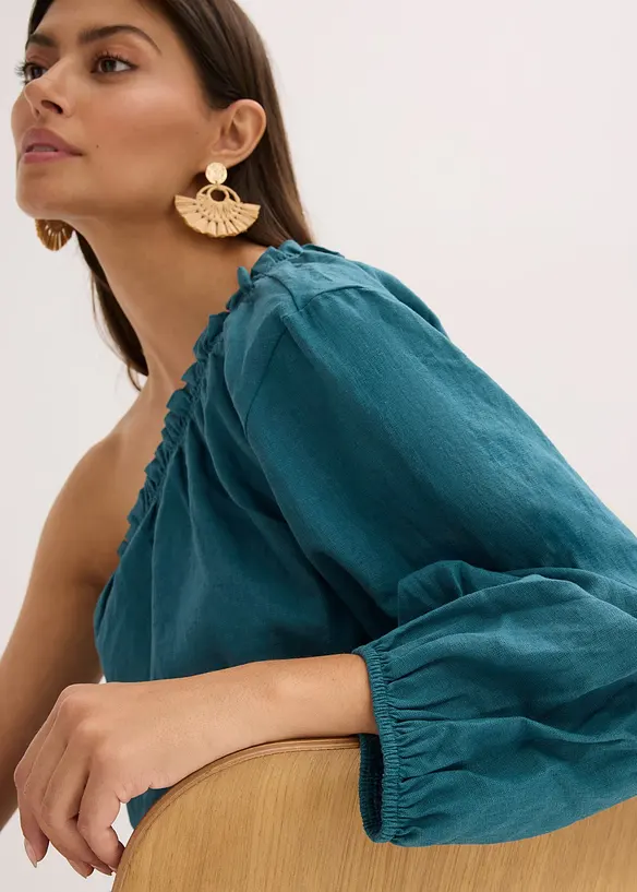 Blouse asym&eacute;trique en lin m&eacute;lang&eacute;, bonprix