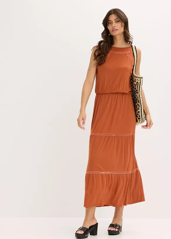 Robe longue avec empi&egrave;cements au crochet, bonprix