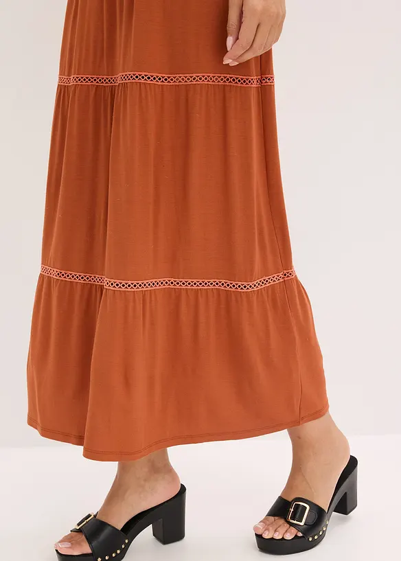 Robe longue avec empi&egrave;cements au crochet, bonprix