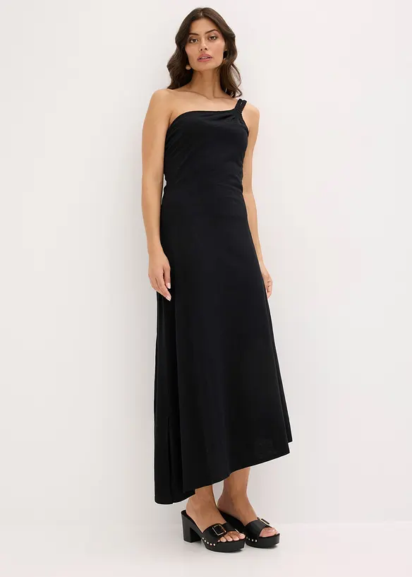 Robe en jersey coton à base asymétrique et détail nœud sur l’épaule, bonprix