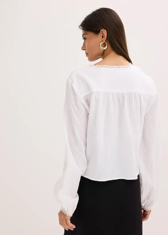 Blouse à empiècement crocheté et franges, bonprix