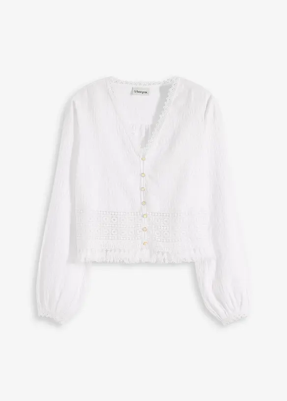 Blouse à empiècement crocheté et franges, bonprix