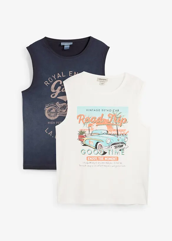 Lot de 2 débardeurs marcel aspect délavé, bonprix