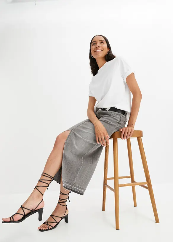 Jupe en jean fendue devant, bonprix