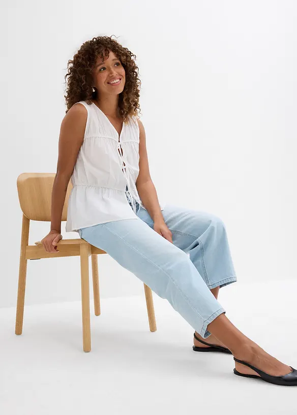 Jean baggy, taille mi-haute, doux, raccourci, bonprix