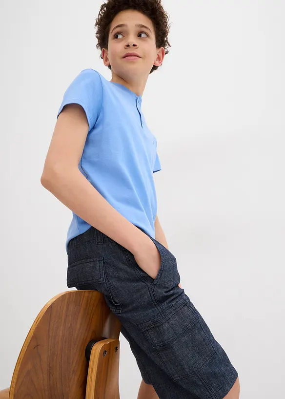 Short cargo long en chambray, Regular, bonprix