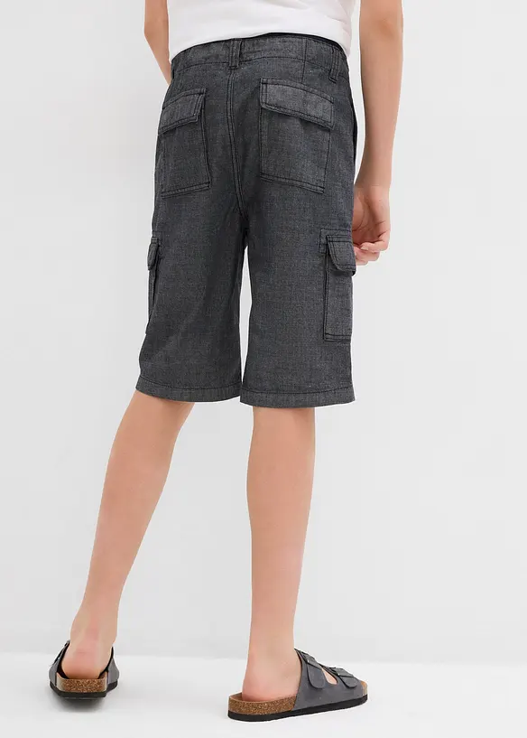 Short cargo long en chambray, Regular, bonprix