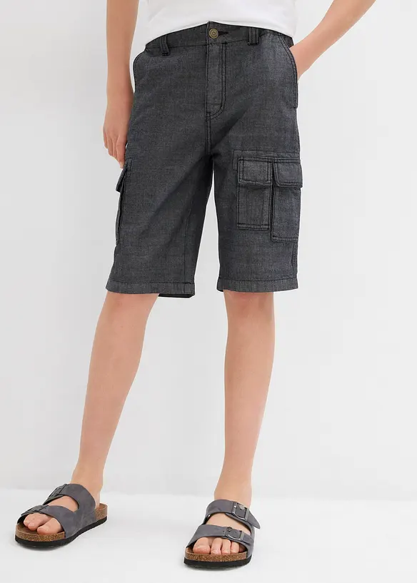 Short cargo long en chambray, Regular, bonprix