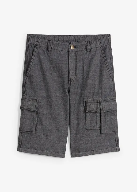 Short cargo long en chambray, Regular, bonprix