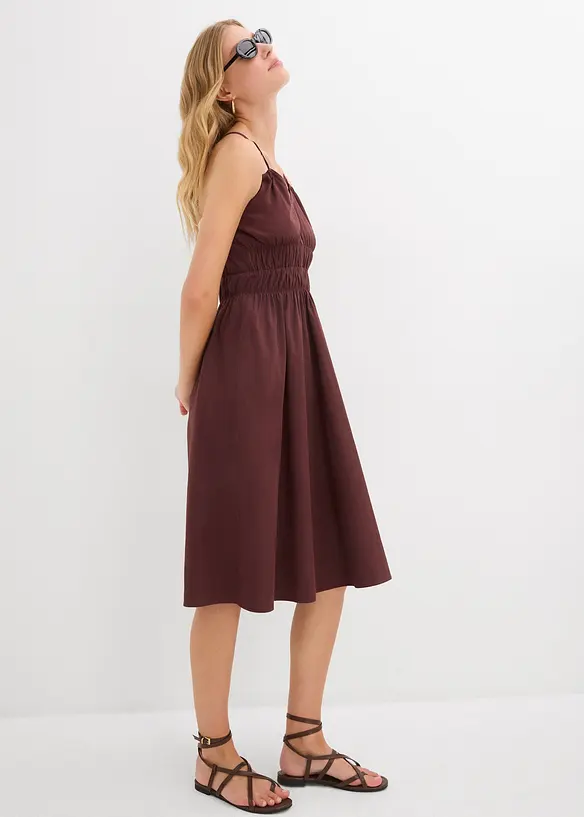 Robe midi 100% coton à fines bretelles, bonprix