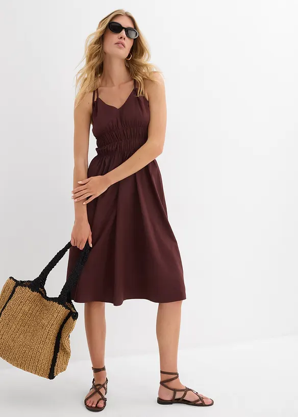 Robe midi 100% coton à fines bretelles, bonprix