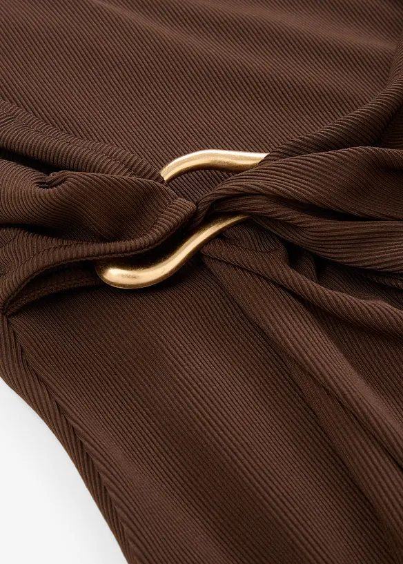 Robe midi côtelée avec drapé, bonprix