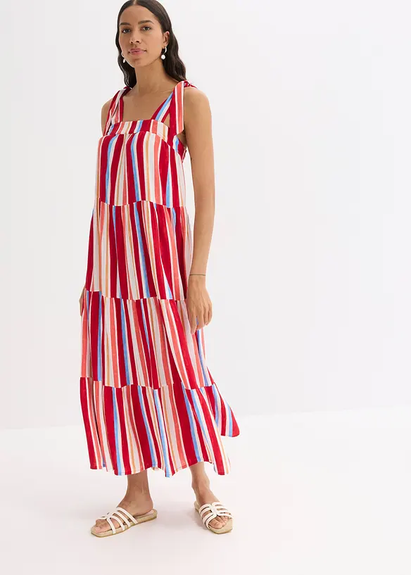 Robe rayée à bretelles en viscose texturée, bonprix