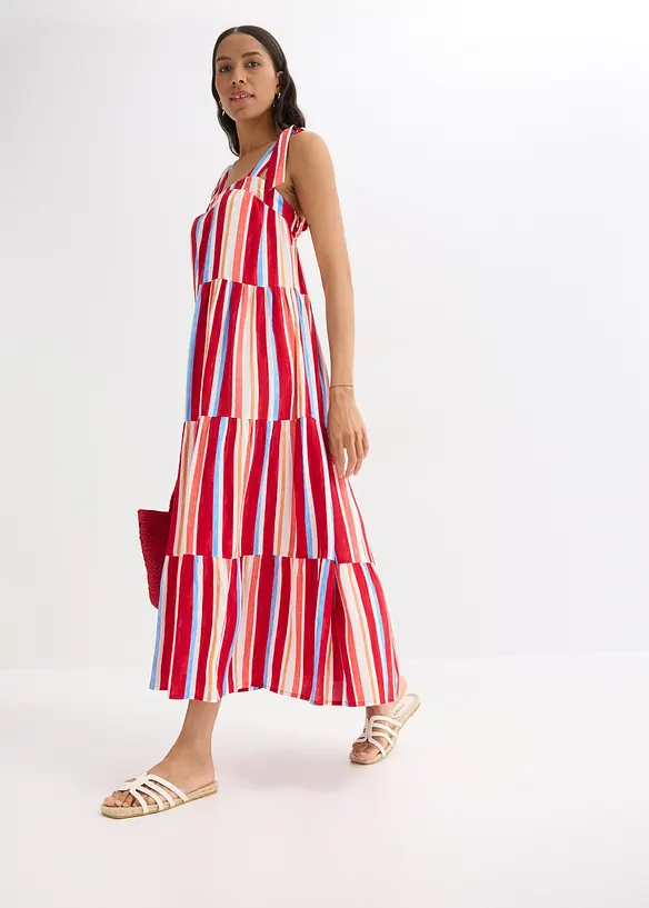 Robe rayée à bretelles en viscose texturée, bonprix