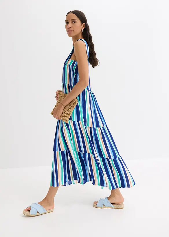 Robe rayée à bretelles en viscose texturée, bonprix