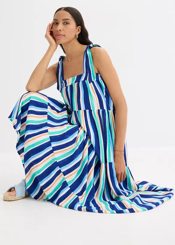 Robe rayée à bretelles en viscose texturée, bonprix