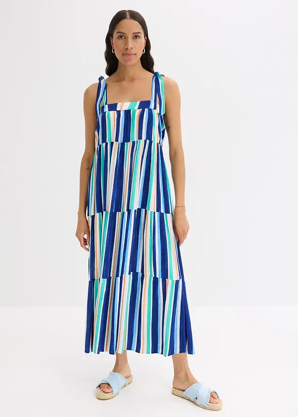 Robe rayée à bretelles en viscose texturée, bonprix