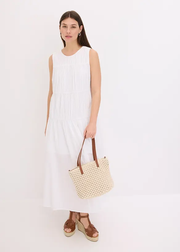 Robe longue en coton avec fronces, bonprix