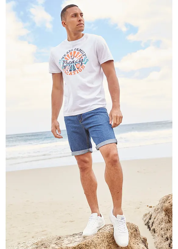 Bermuda classique en jean avec taille &eacute;lastiqu&eacute;e, bonprix