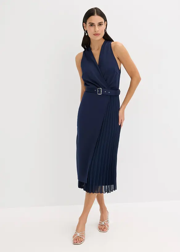 Robe midi aspect portefeuille à empiècement plissé, bonprix