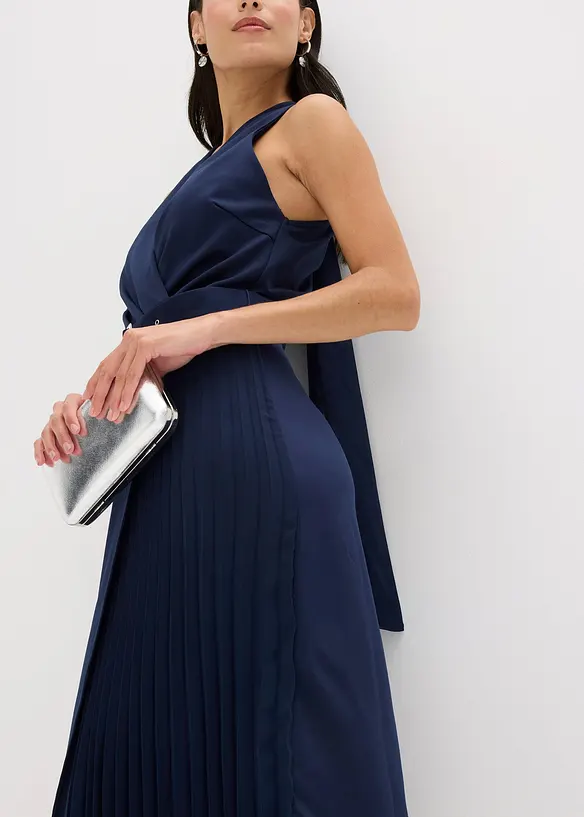 Robe midi aspect portefeuille à empiècement plissé, bonprix