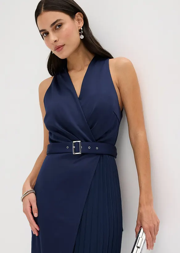 Robe midi aspect portefeuille à empiècement plissé, bonprix