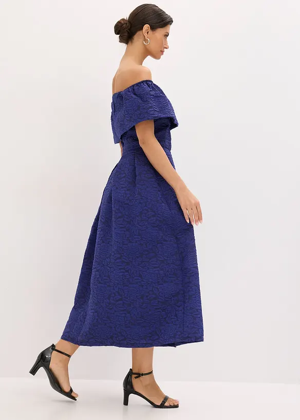 Robe à encolure Bardot en jacquard brillant, bonprix