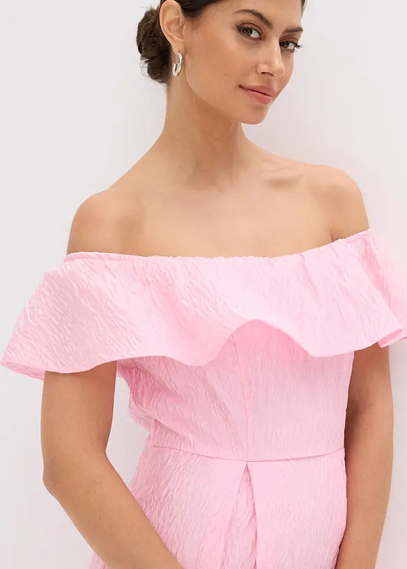 Robe à encolure Bardot en jacquard brillant, bonprix