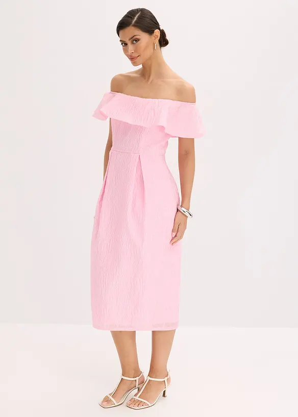 Robe à encolure Bardot en jacquard brillant, bonprix